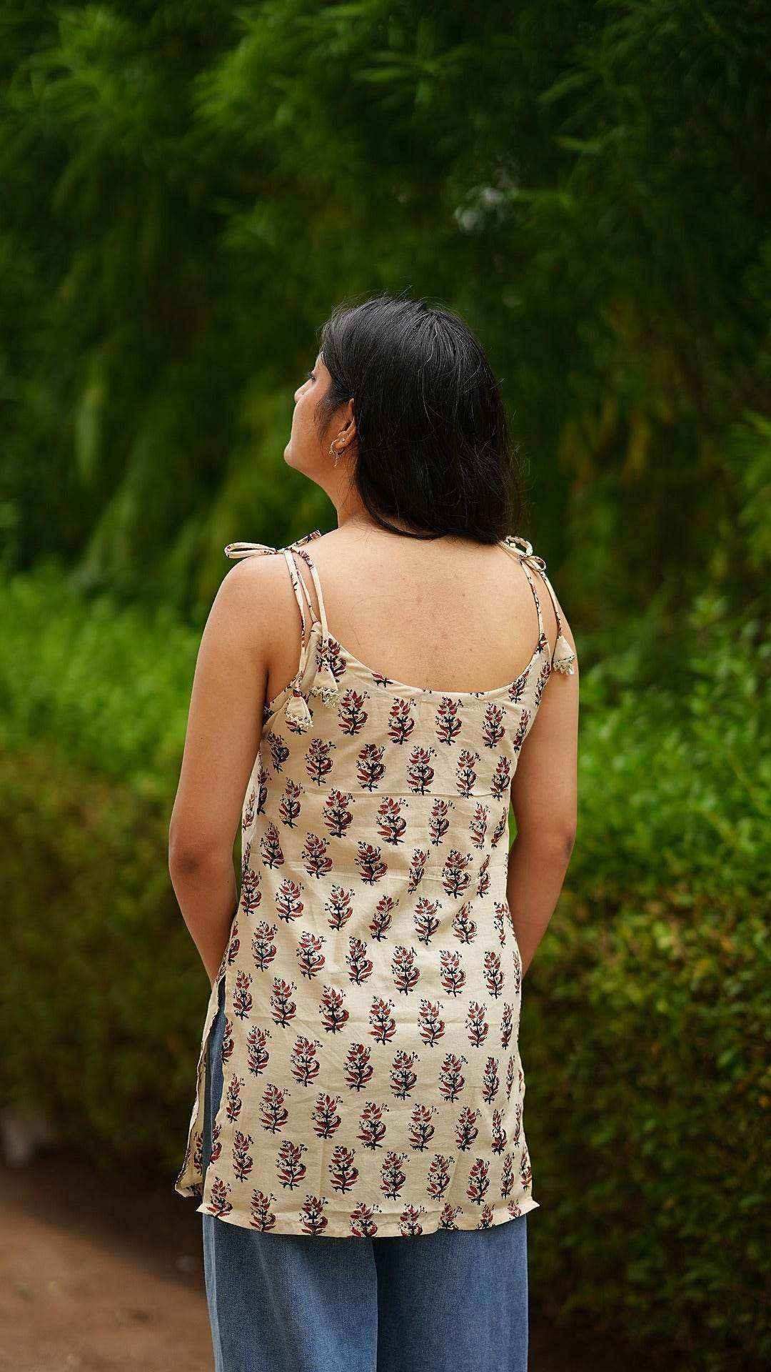 Beige Strappy Short Kurti
