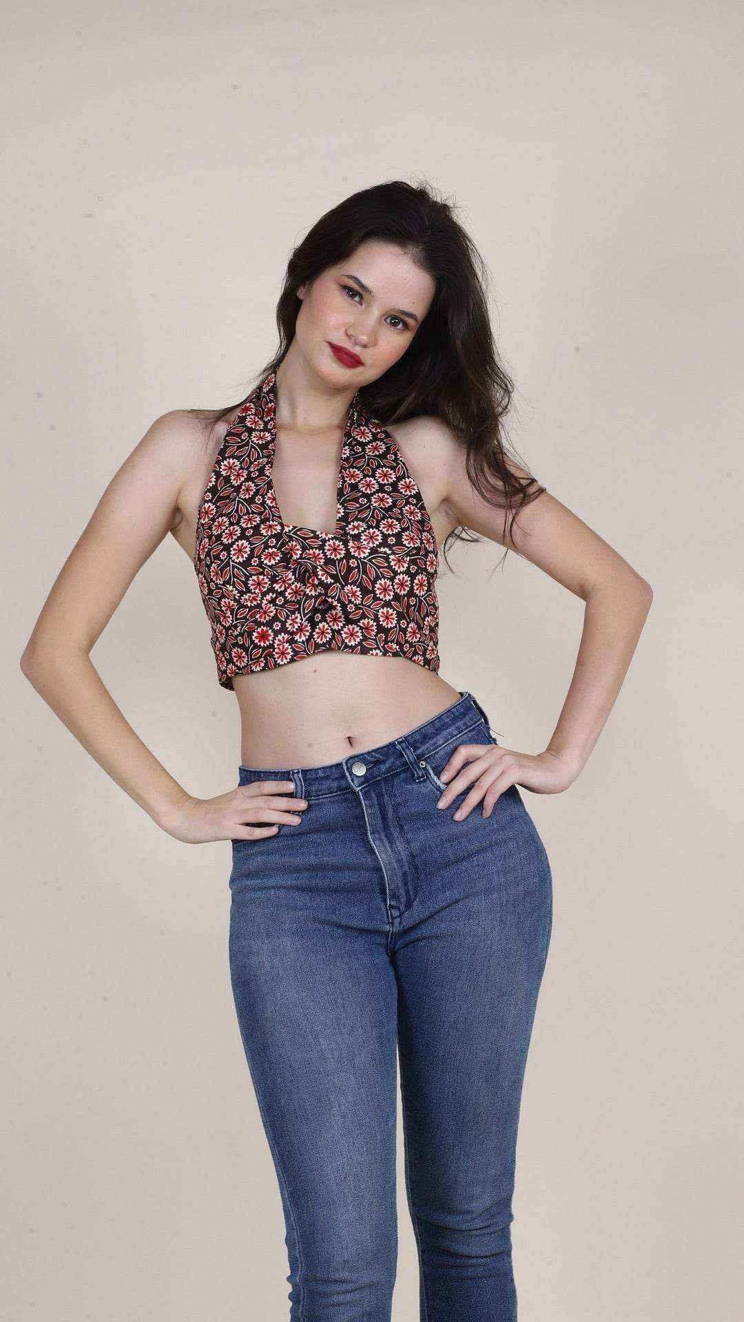 Brown & Red Floral Non-Padded Bralette