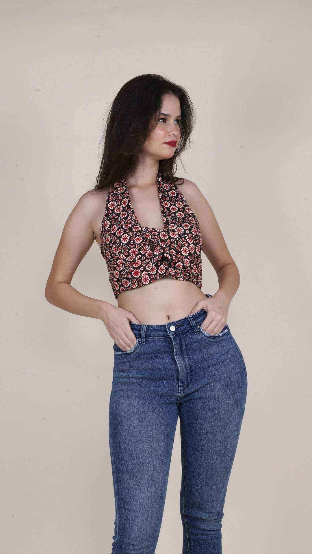 Brown & Red Floral Non-Padded Bralette