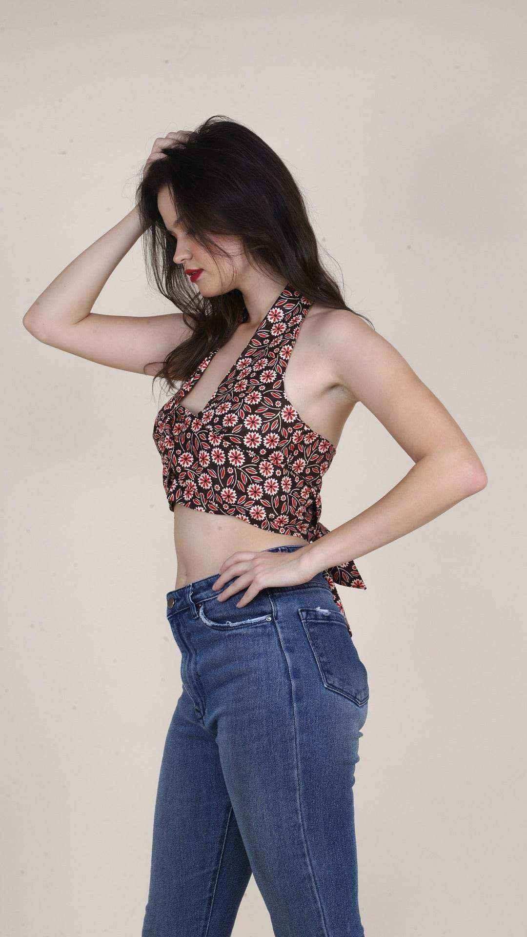 Brown & Red Floral Non-Padded Bralette