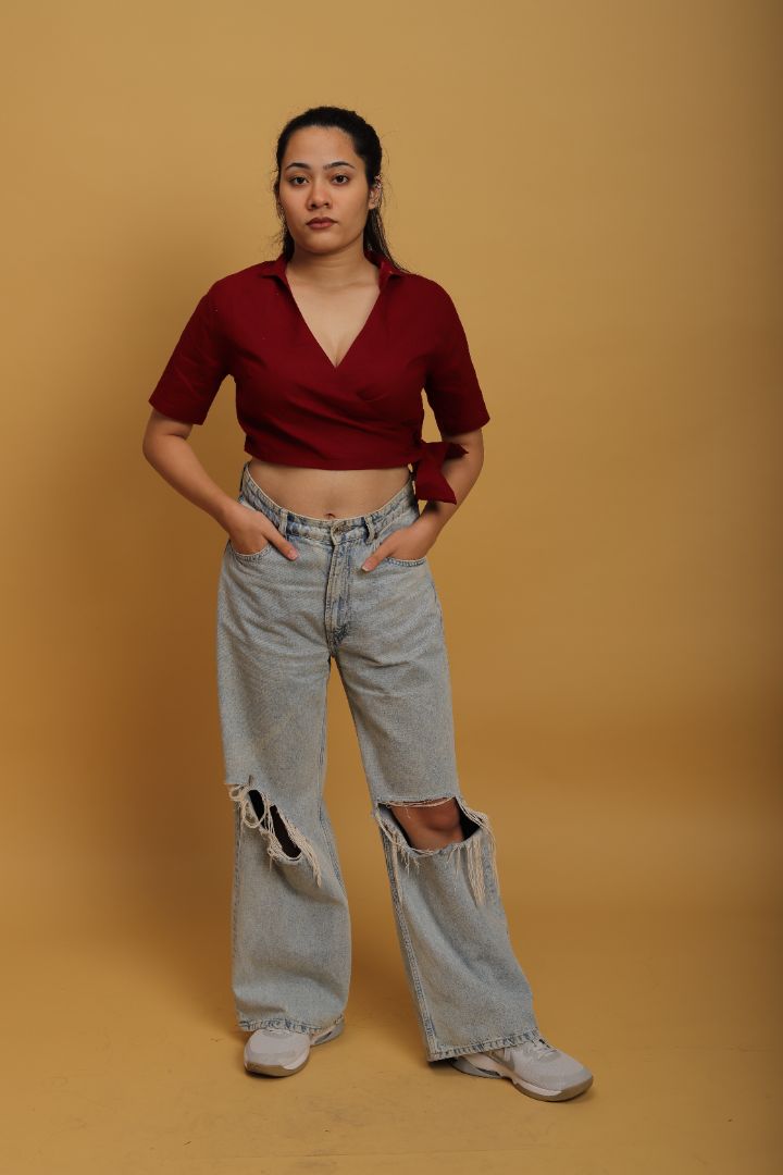 Cherry Red Wrap Top