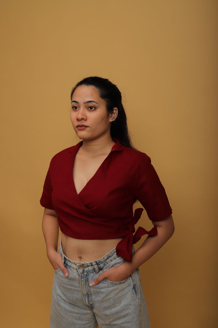 Cherry Red Wrap Top