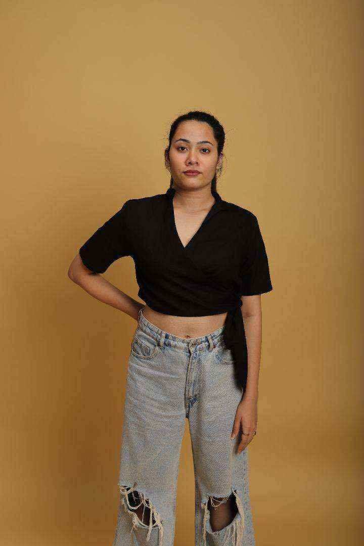 Khadi Black Wrap Top