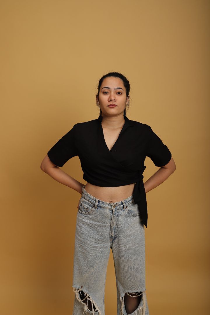 Khadi Black Wrap Top