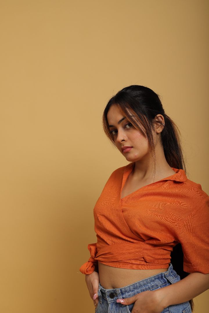 Khadi Orange Wrap Top