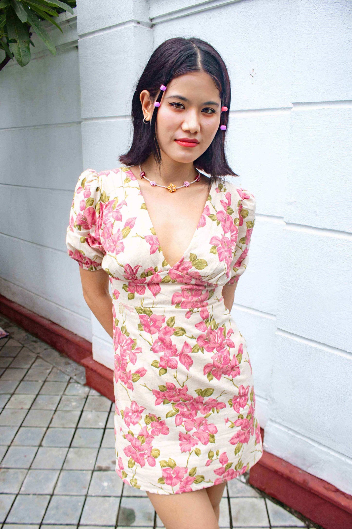 Floral Khadi Short Dress