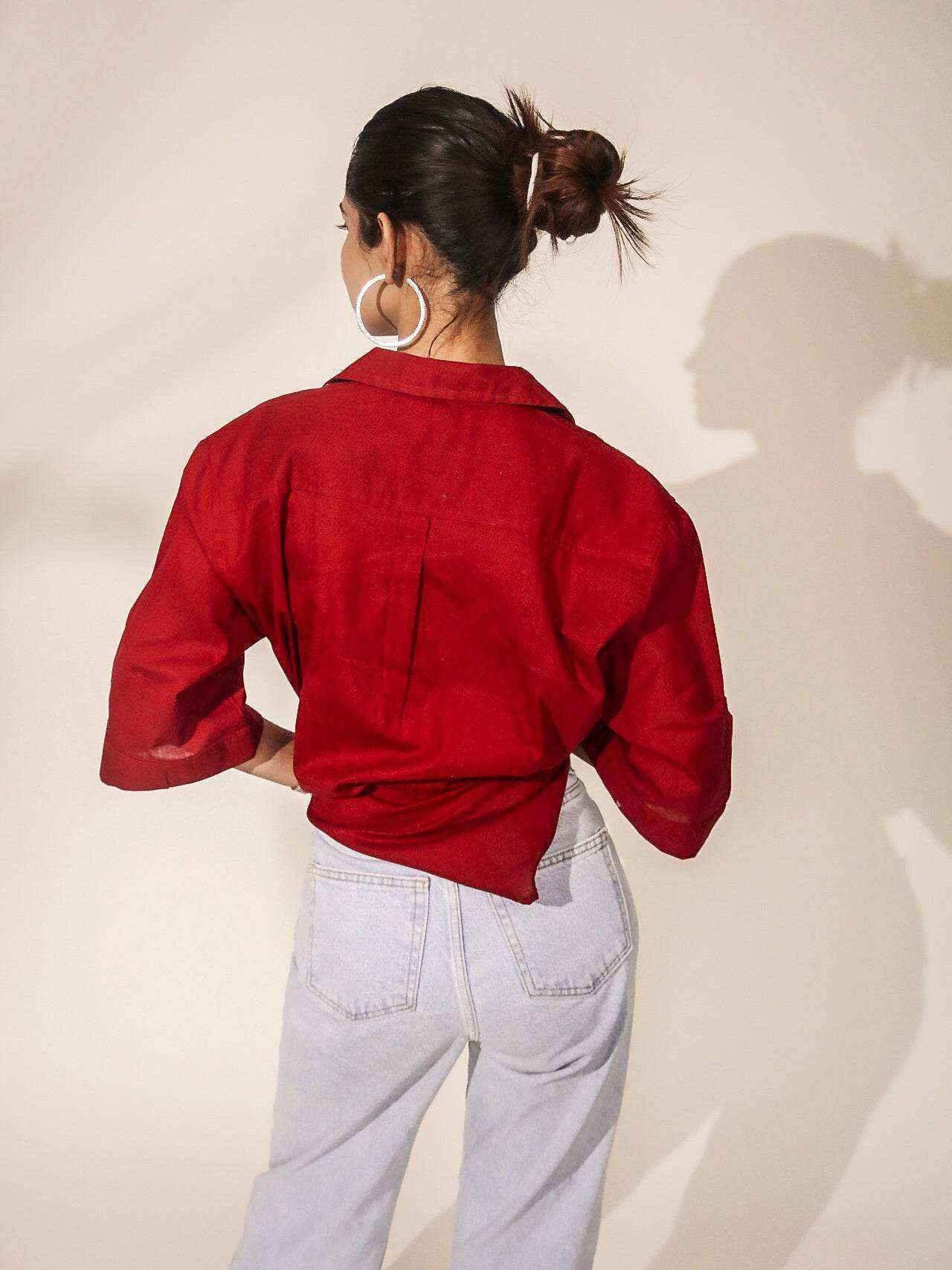 Oversized Cherry Red Khadi Shirt