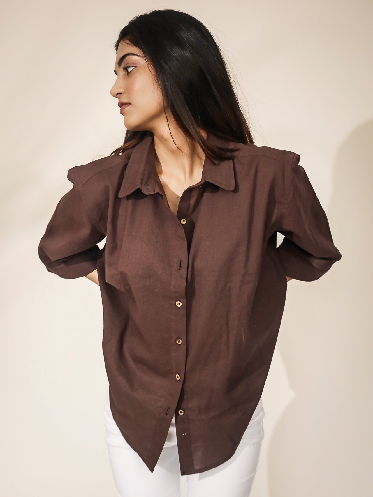 Oversized Wood Brown Khadi Shirt