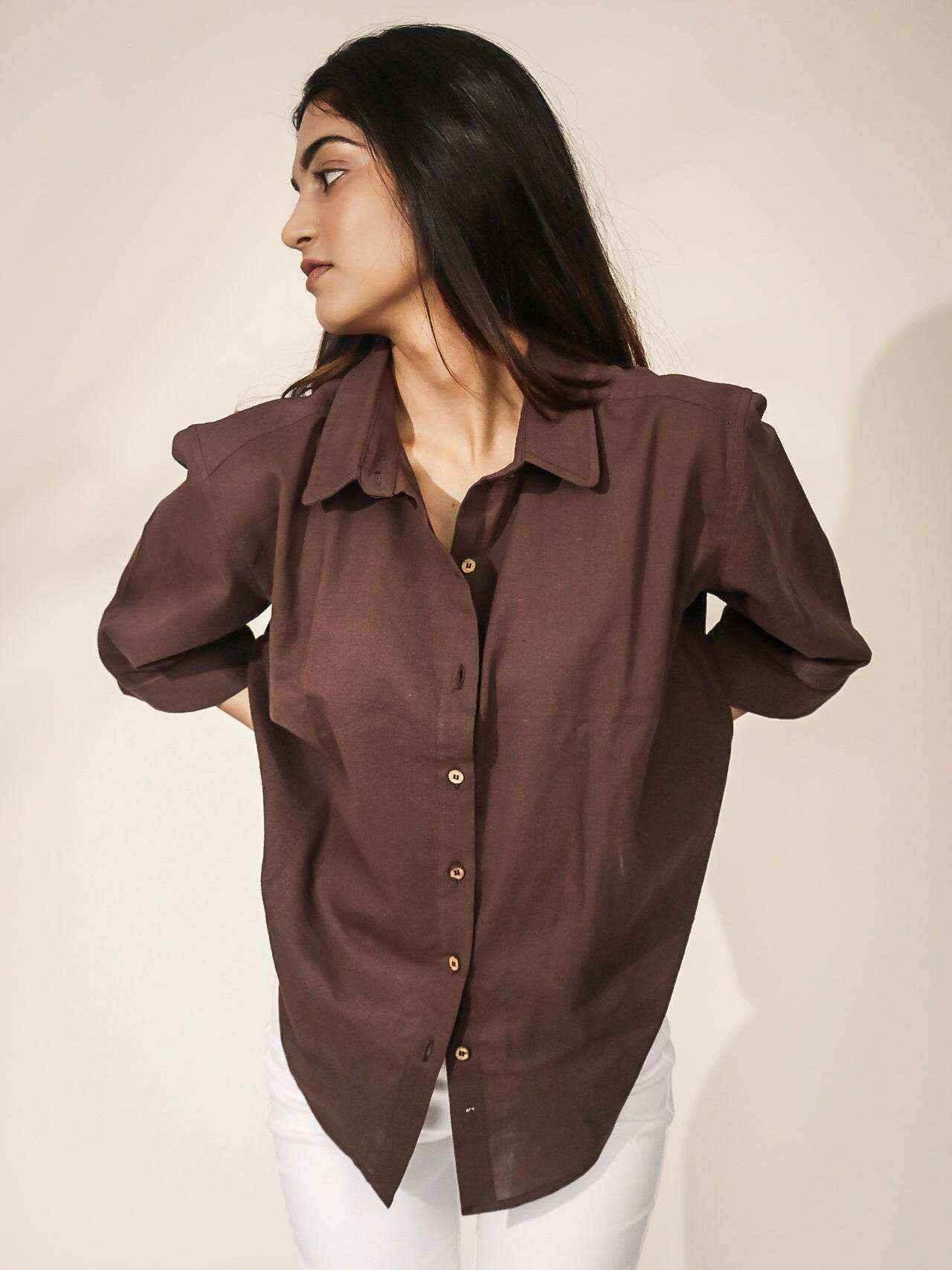 Oversized Wood Brown Khadi Shirt