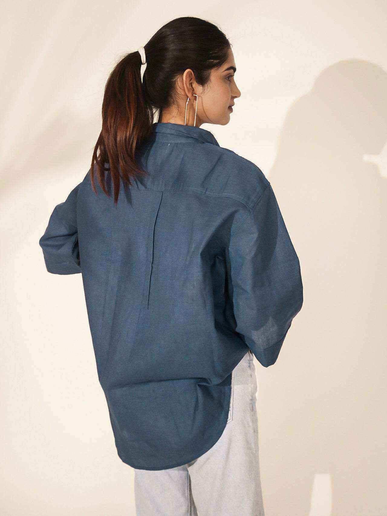 Oversized Seal Blue Grey Khadi Shirt