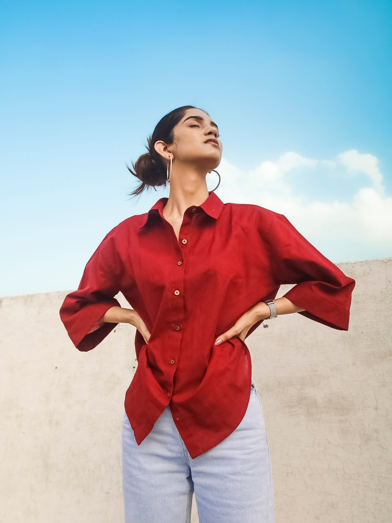 Oversized Cherry Red Khadi Shirt