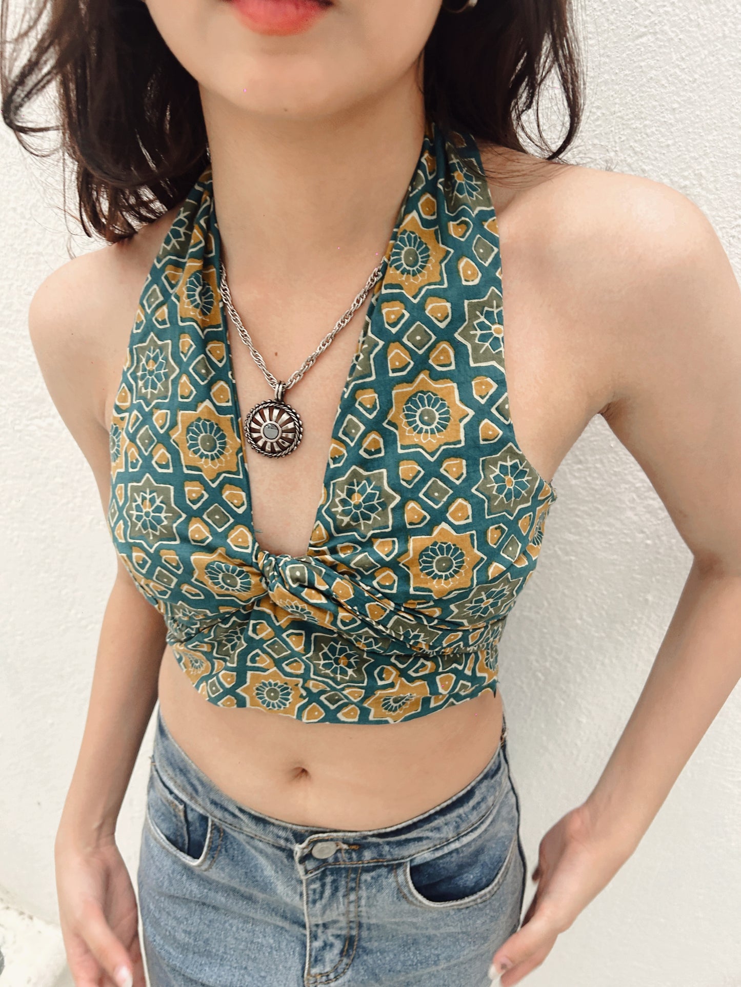 Teal Blue Green Abstartct Non-Padded Bralette