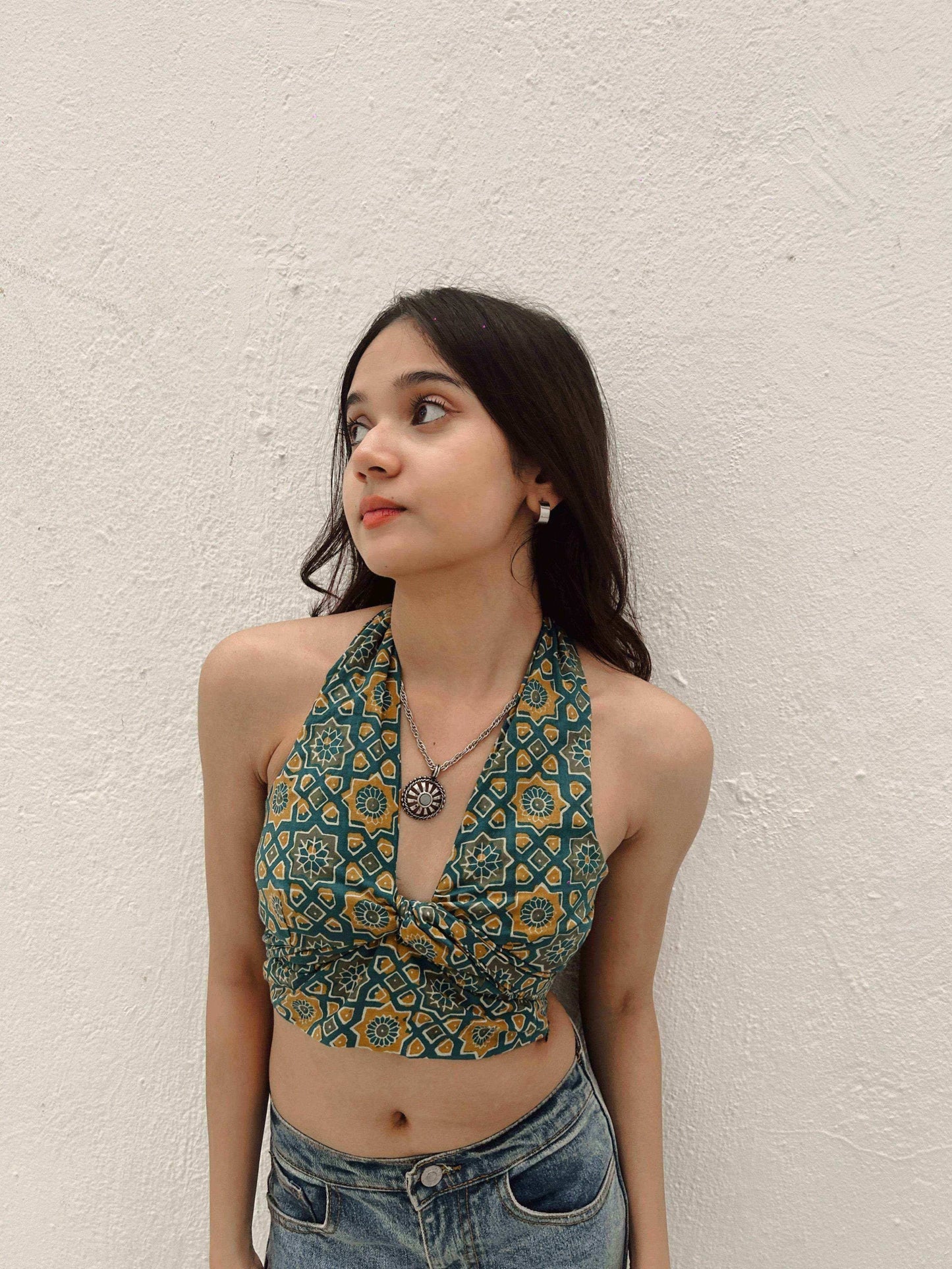 Teal Blue Green Abstartct Non-Padded Bralette
