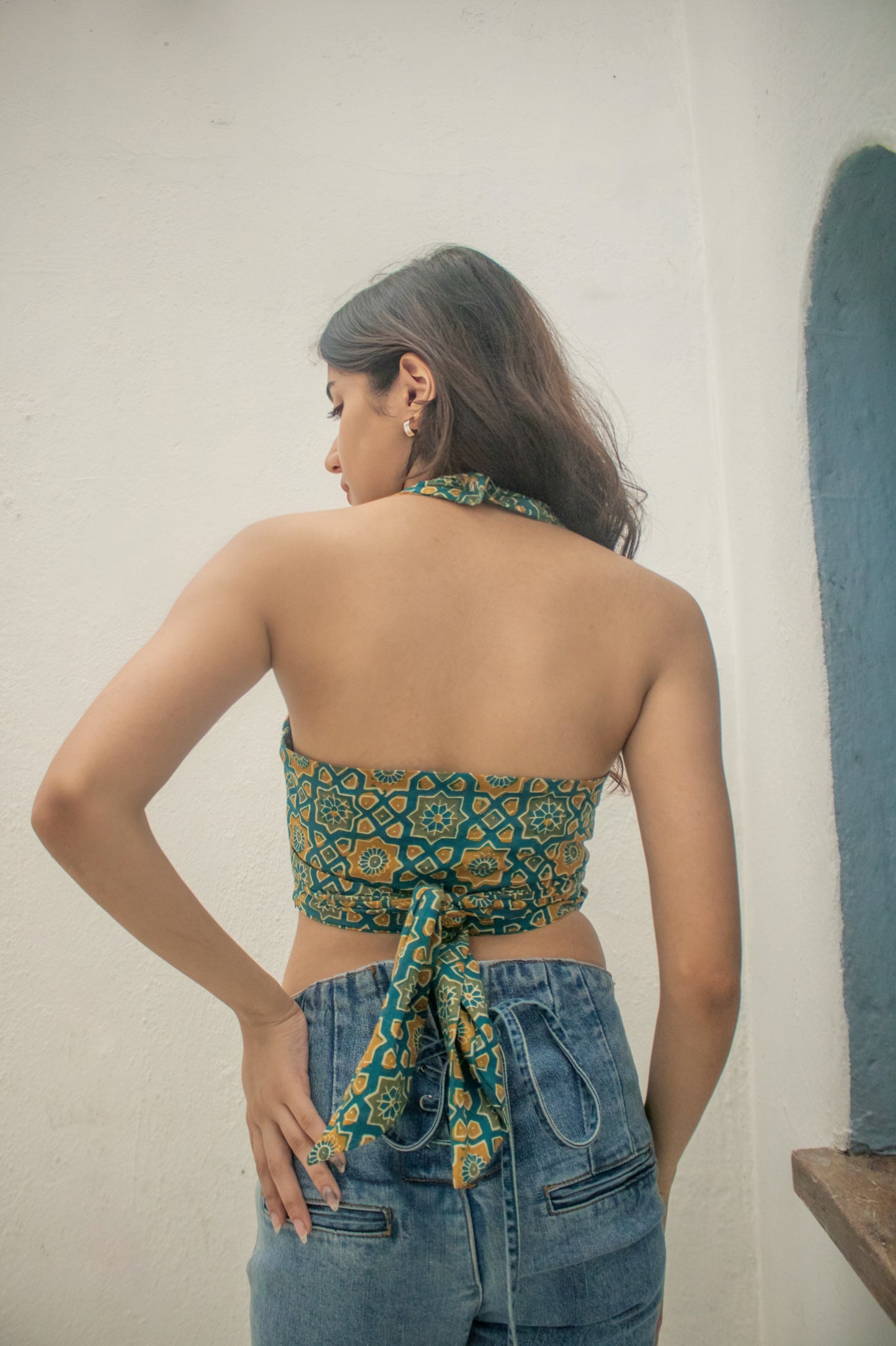 Teal Blue Green Abstartct Non-Padded Bralette