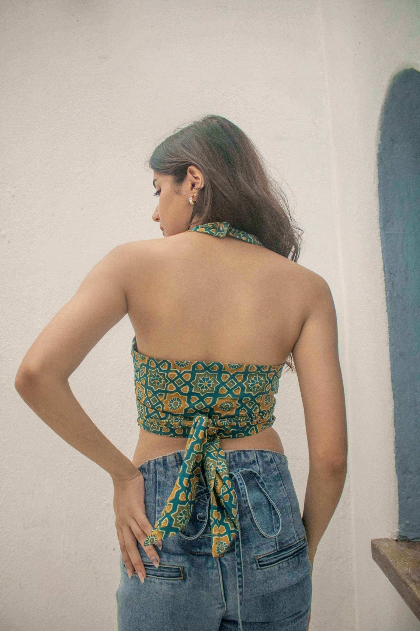Teal Blue Green Abstartct Non-Padded Bralette