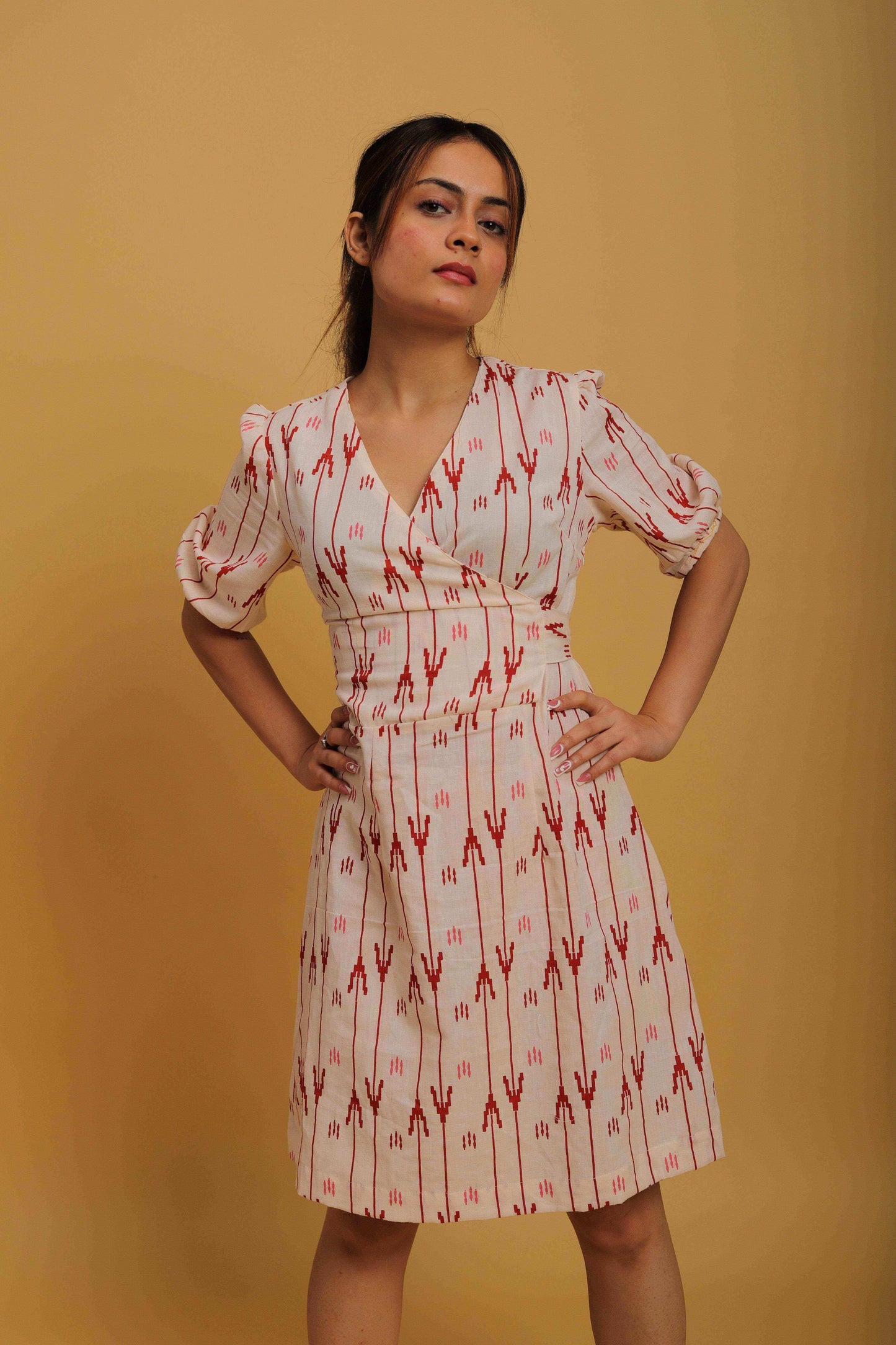 Red & White Khadi A-Line Dress