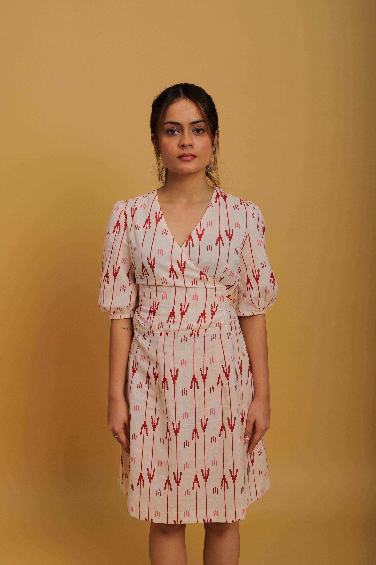 Red & White Khadi A-Line Dress