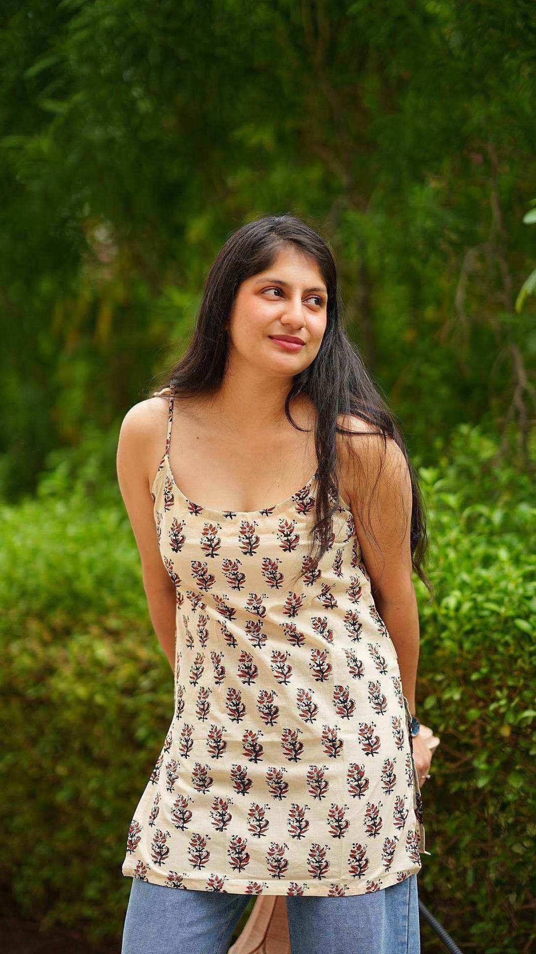 Beige Strappy Short Kurti