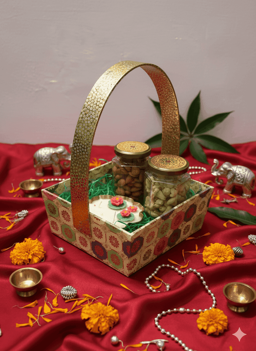 Dry fruit & lotus urli candle basket