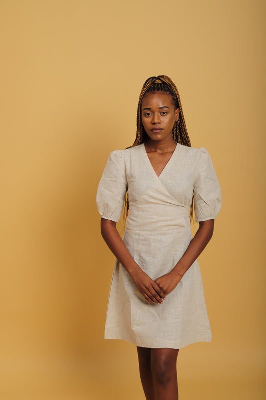 Beige Khadi A-Line Dress