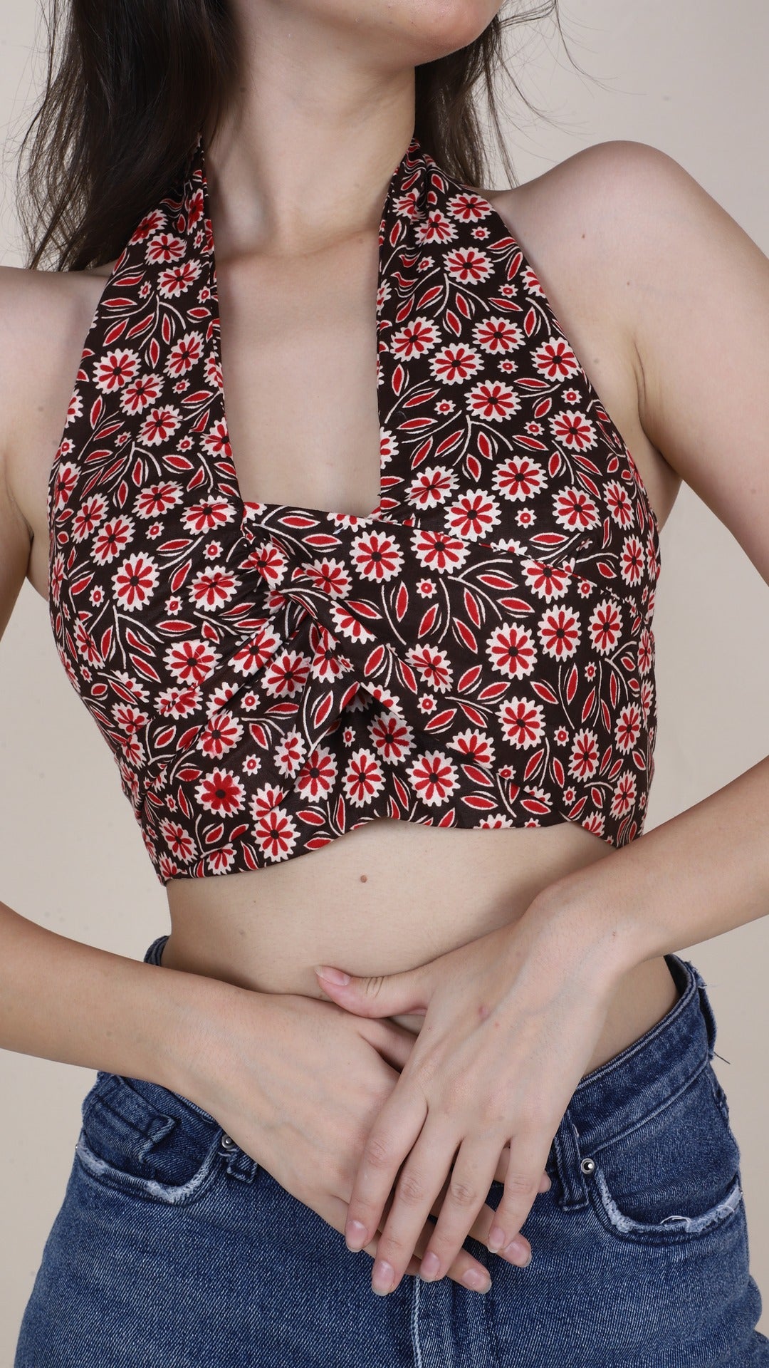 Brown & Red Floral Non-Padded Bralette