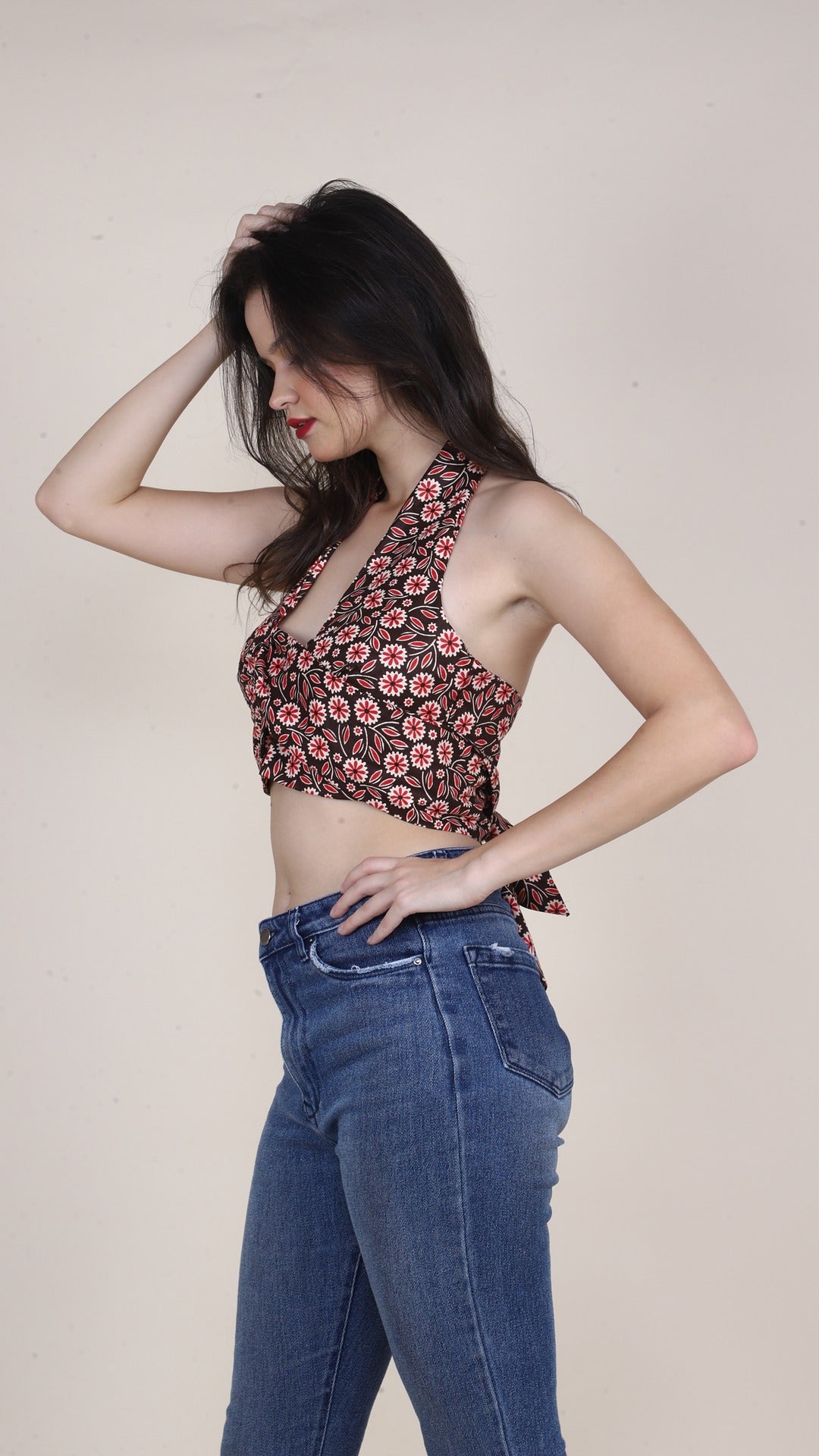 Brown & Red Floral Non-Padded Bralette