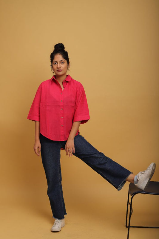 Oversized Fushia Pink Khadi Shirt