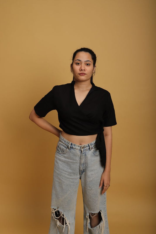 Khadi Black Wrap Top