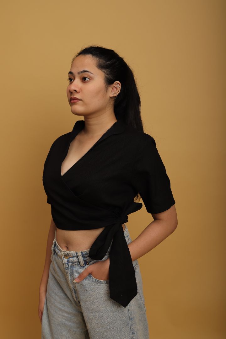 Khadi Black Wrap Top
