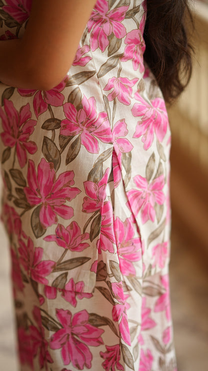 Khadi Big Floral Strappy Short Kurti
