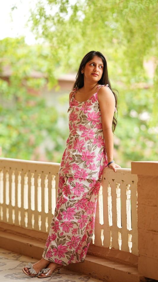 Khadi Big Floral Strappy Short Kurti