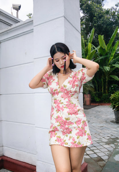 Floral Khadi Short Dress