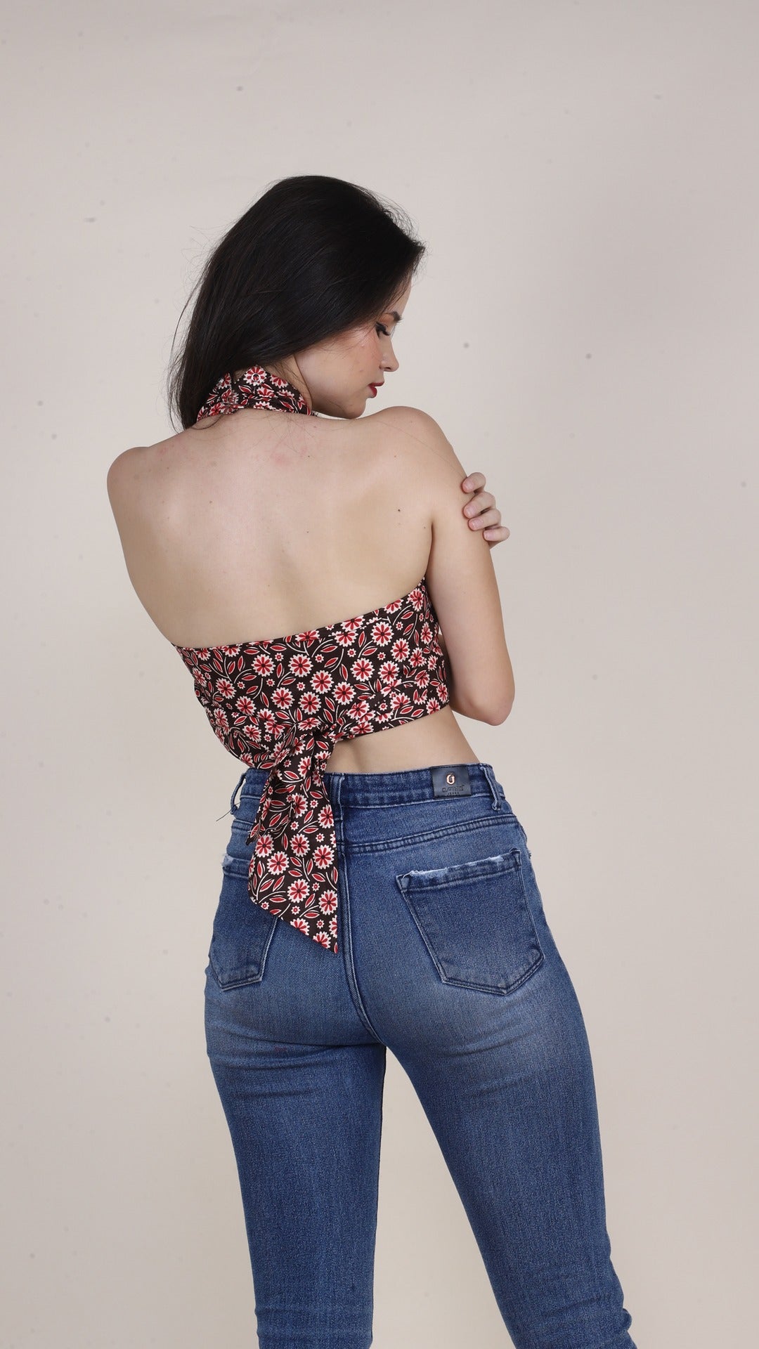 Brown & Red Floral Non-Padded Bralette