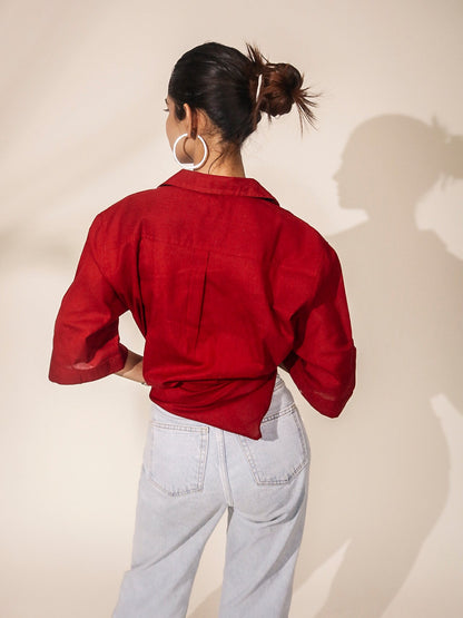 Oversized Cherry Red Khadi Shirt