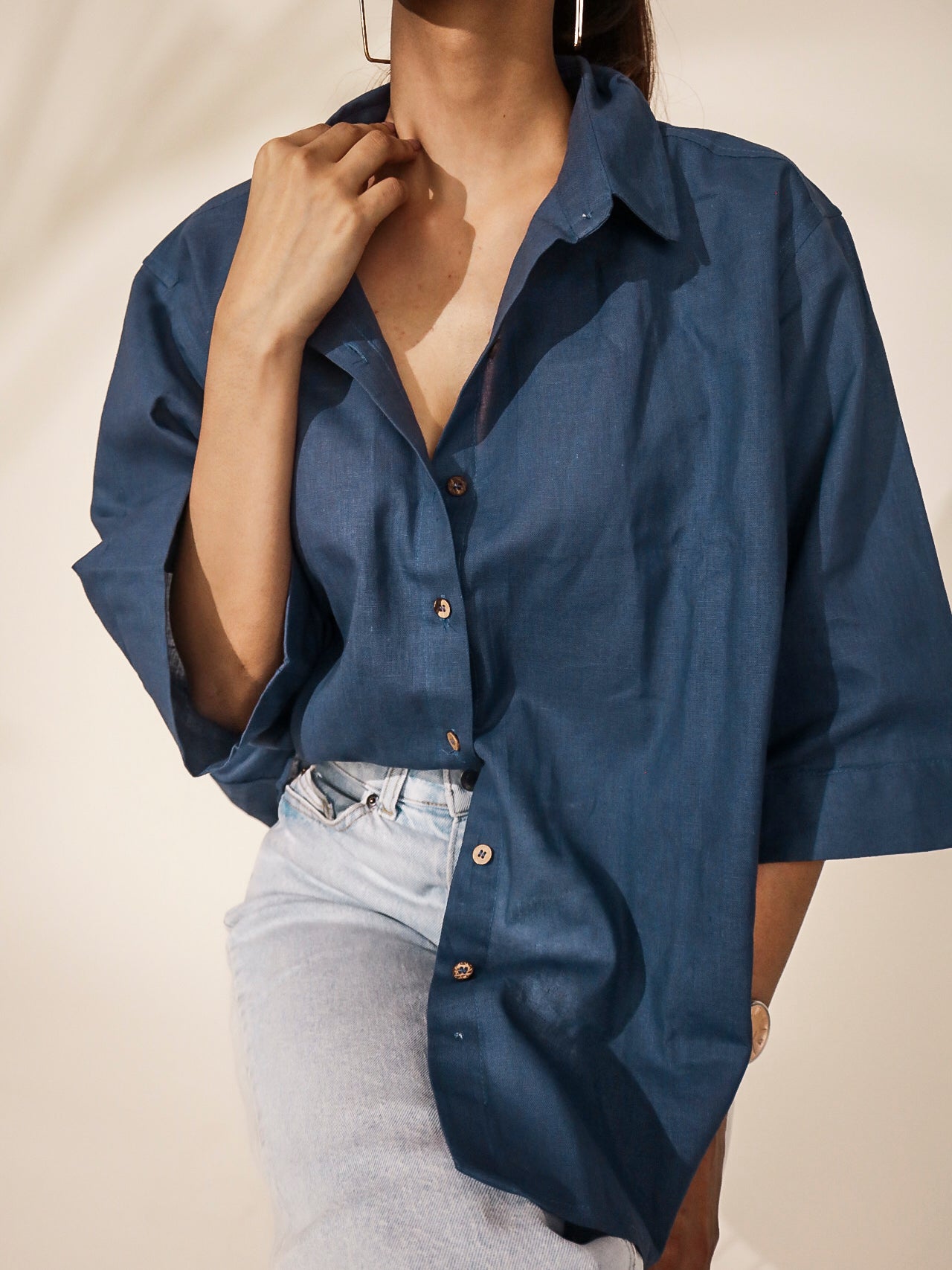 Oversized Seal Blue Grey Khadi Shirt