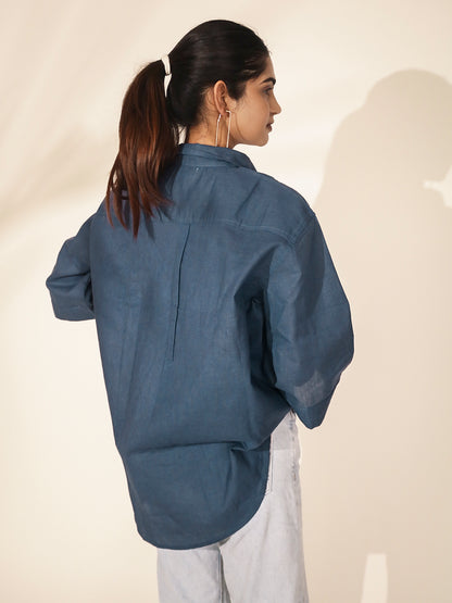 Oversized Seal Blue Grey Khadi Shirt