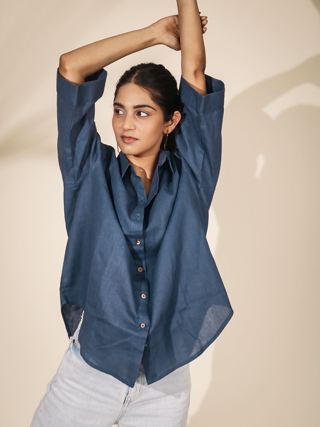 Oversized Seal Blue Grey Khadi Shirt