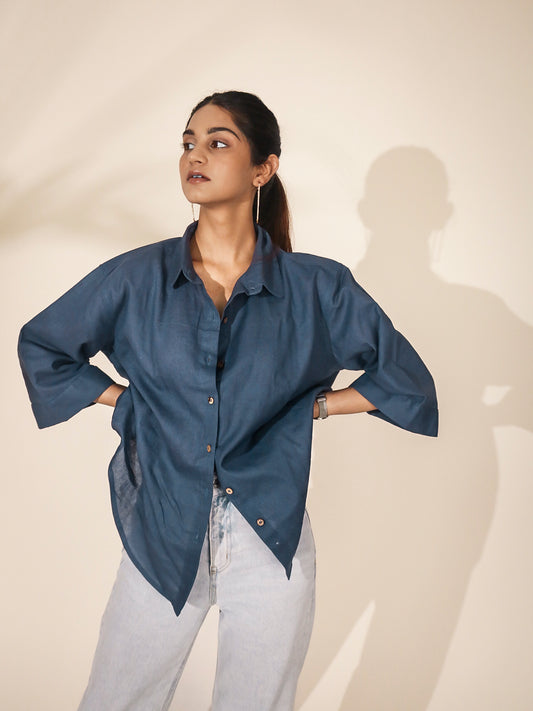 Oversized Seal Blue Grey Khadi Shirt