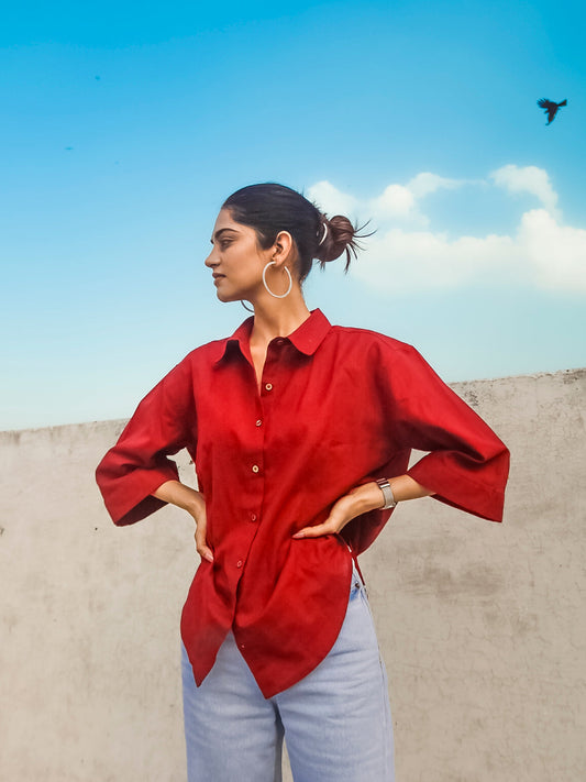 Oversized Cherry Red Khadi Shirt