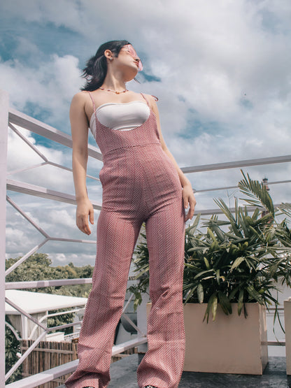 Maroon Line  Abstract Box Jumpsuit