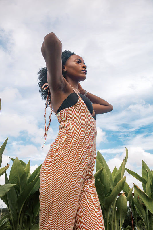 Orange line Abstract Box Jumpsuit