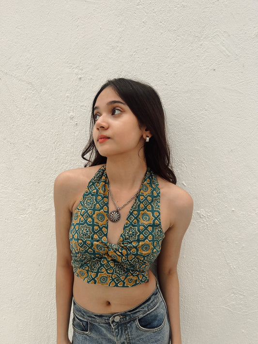 Teal Blue Green Abstartct Non-Padded Bralette