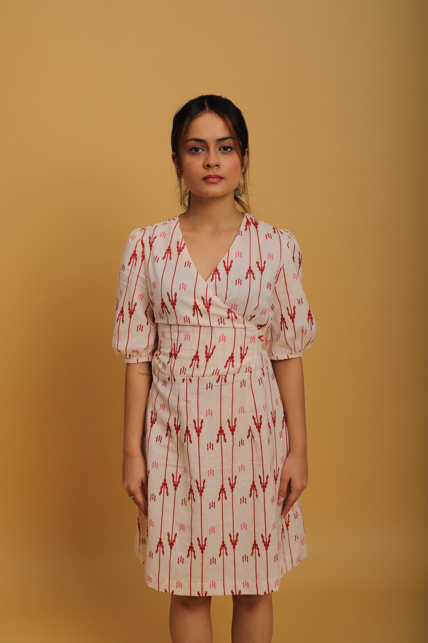 Red & White Khadi A-Line Dress