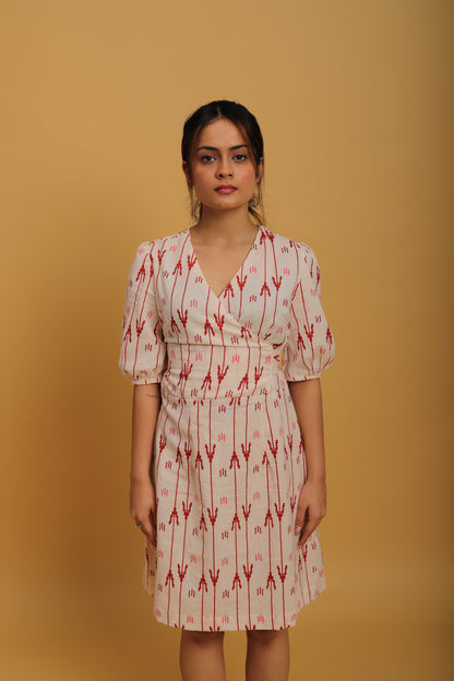 Red & White Khadi A-Line Dress