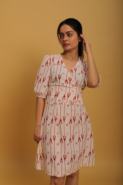 Red & White Khadi A-Line Dress