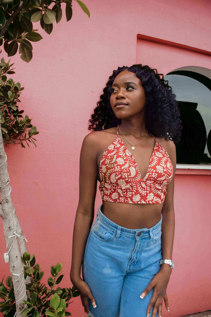 Self Adjusted Padded Red Paisley Bralette
