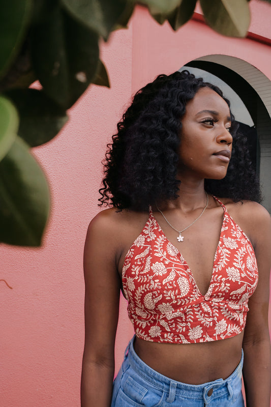 Self Adjusted Padded Red Paisley Bralette