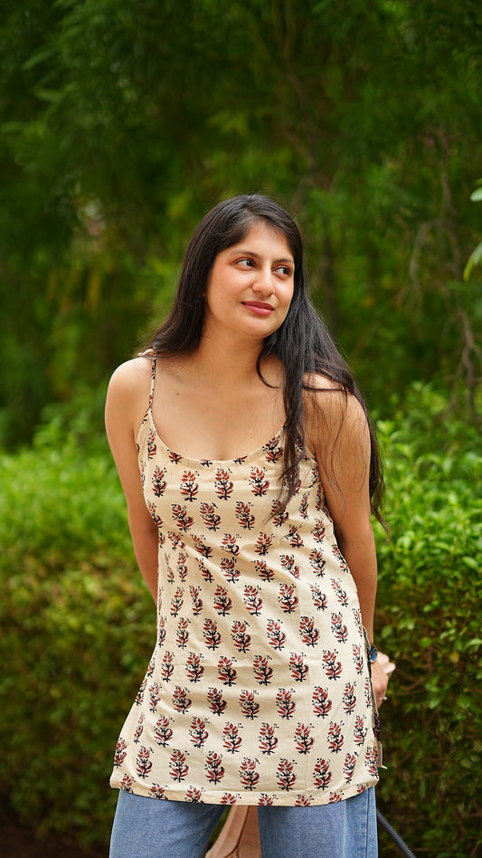 Beige Strappy Short Kurti