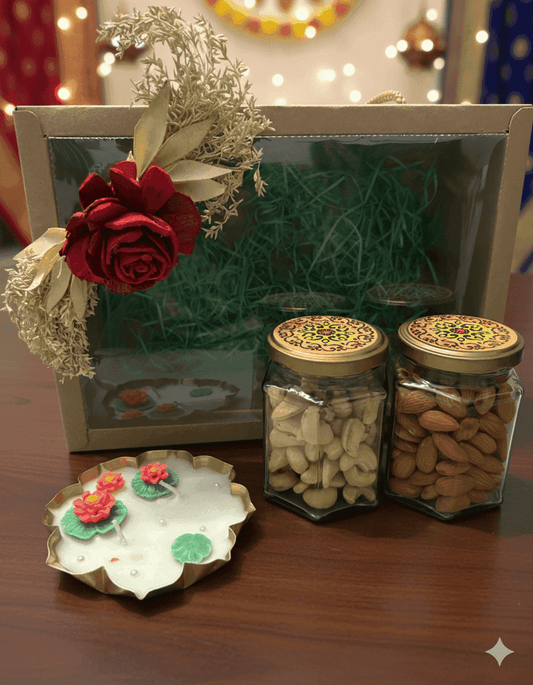 Urli candle & dry fruit hamper